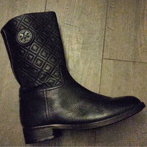 Tory Burch "Marion" Leather Quilted Short Boots